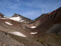 Following the lateral morrain of the Hayden Glacier toward Prouty Point, the South East ridge of North Sister on the right