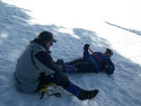 Ice axe arrest practice on a very steep slope, don't believe the camera.