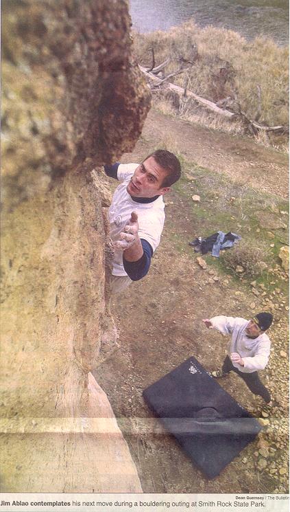 Jim Ablo and Jeff Frizzell bouldering at Smith Rock